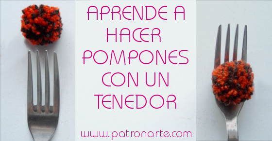 como hacer pompones de lana con un tenedor